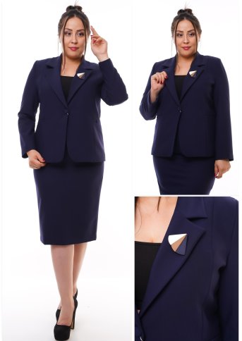 FITTED COLLARED BLAZER WITH FRONT SLASH POCKETS AND MATCHING SKIRT