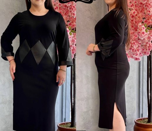 MIDI SIDE SLIT DRESS WITH LEATHER WAIST DETAIL