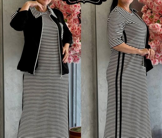 MIDI STRIPE DRESS WITH MATCHING JACKET