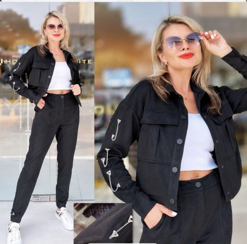 ULTRA SUEDE JACKET WITH CHAIN DETAIL