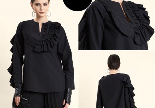 RUFFLE DESIGN SLEEVE AND YOKE SHIRT