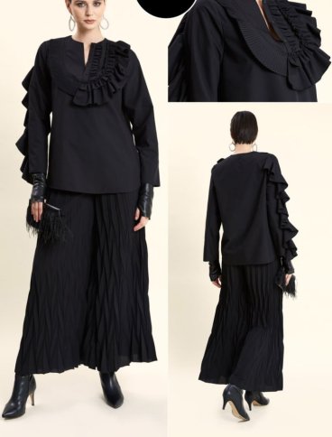 RUFFLE DESIGN SLEEVE AND YOKE SHIRT