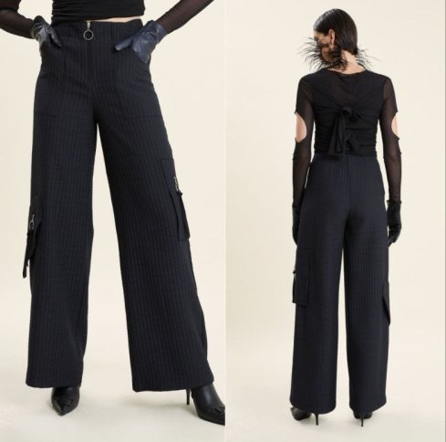 PINSTRIPE FLARED PANT WITH FRONT ZIPPER