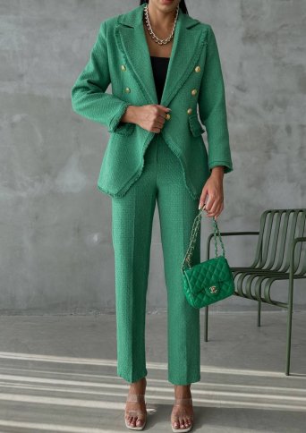 FRINGED DOUBLE BREASTED JACKET AND MATCHING CROPPED PANTS