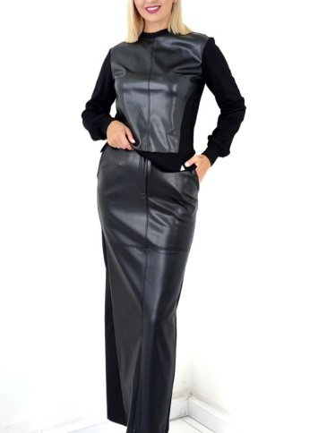 FAUX LEATHER DETAILED TOP AND FITTED MAXI SKIRT