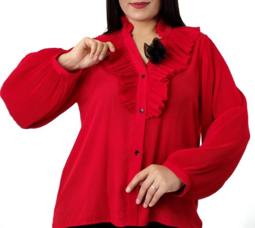 COLLARED OPEN NECK BLOUSE WITH RUFFLE DETAIL