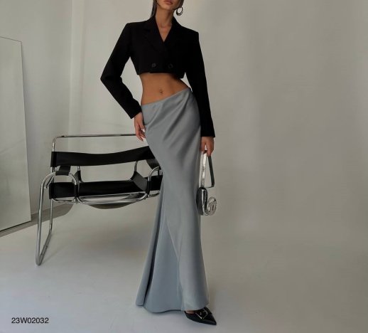 FLUTE FLARED SATIN MAXI SKIRT
