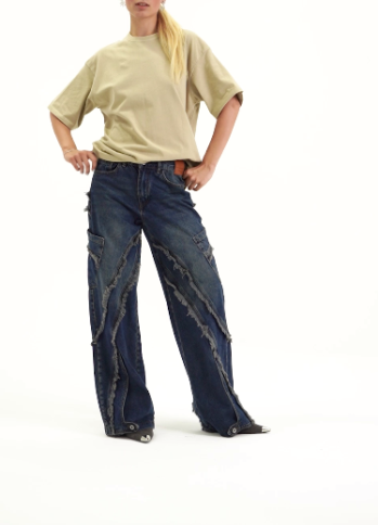 FLARED FRINGE DETAIL JEANS