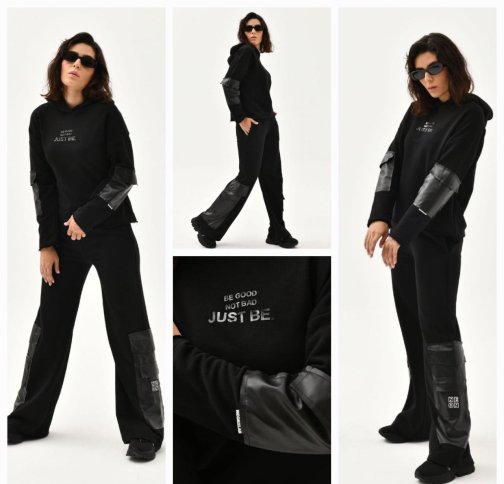 SWEATSUIT WITH FAUX LEATHER DETAILS