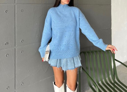 PEARL STUDDED MOCK TURTLENECK SWEATER