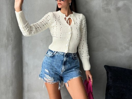 BUTTON FRONT CROCHET SWEATER