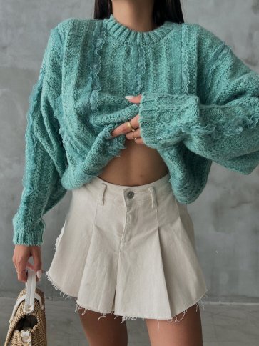 OVERSIZED SWEATER WITH FRONT LACE DESIGN