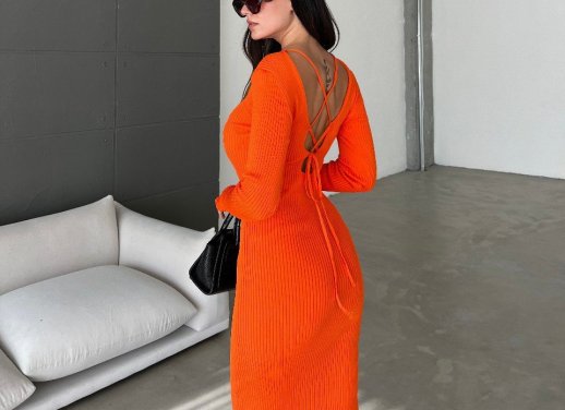 BODYCON MIDI KNIT DRESS WITH TIE BACK