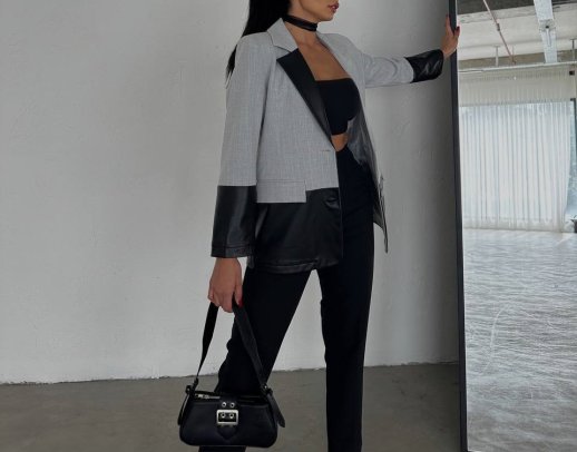 BLAZER WITH FAUX LEATHER DETAILS