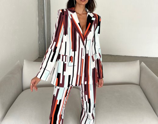 COLOR BLOCK PATTERNED BLAZER AND PANTS