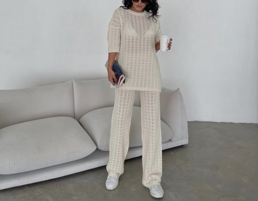 SHEER KNITWEAR TOP AND MATCHING PANTS