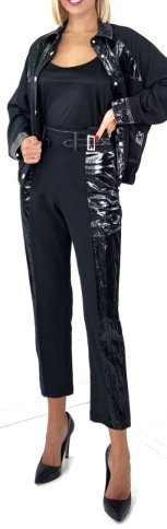 FABRIC AND FAUX LEATHER PANT