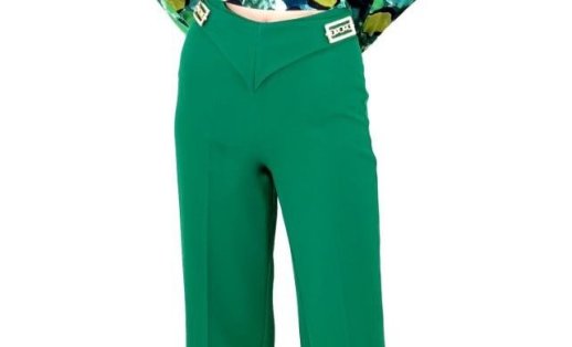 CURVED WAISTBAND AND METAL SIDE DETAIL PANTS