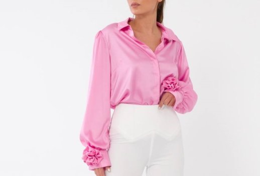 SILKY BLOUSE WITH ROSE PETAL DETAIL ON CUFF