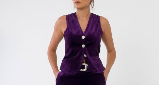 CRUSHED VELVET DIAMANTE BUTTON VEST