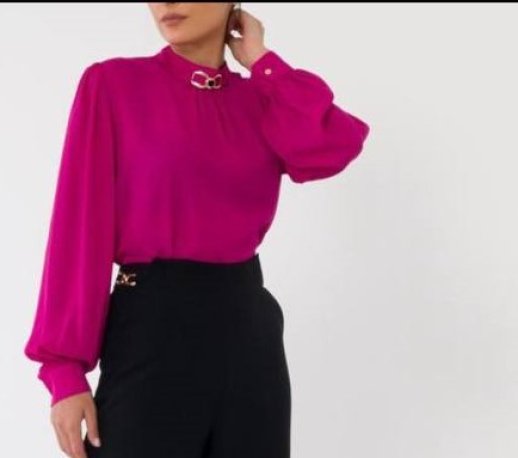 LONG SLEEVE ROUND NECK BLOUSE WITH NECK DETAIL