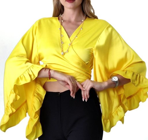 WIDE SLEEVE FLEMENCO STYLE WRAP BLOUSE