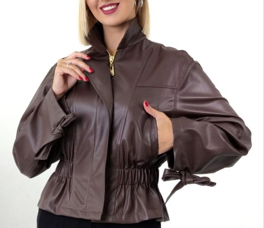 FAUX LEATHER ELASTIC WAIST CROP JACKET
