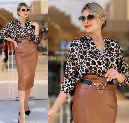 MIDI  FAUX LEATHER SKIRT WITH BELT