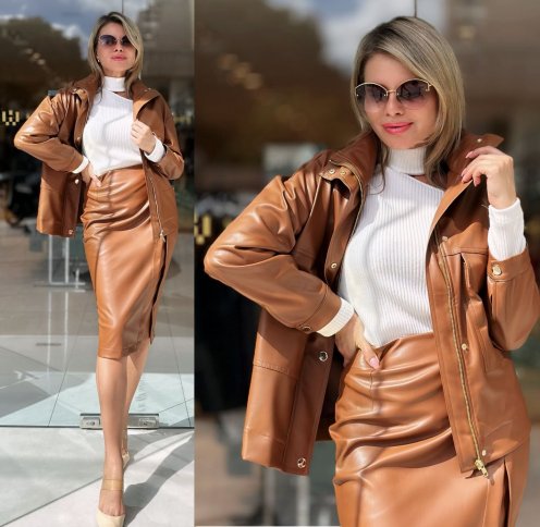 CARGO STYLE SNAP FRONT FAUX LEATHER JACKET