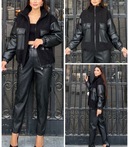 FAUX LEATHER AND SHEARLING JACKET