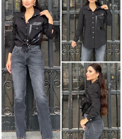 FABRIC FAUX LEATHER SHIRT