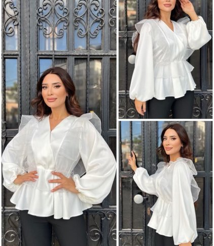PEPLUM TULLE RUFFLE BLOUSE