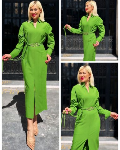 COLLARED MIDI DRESS WITH BELT