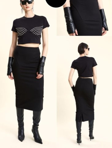 BUSTIER DESIGN TOP AND MATCHING MIDI SKIRT