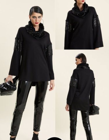 LONG TOP WITH SHIMMER DETAIL ON NECK AND SLEEVES