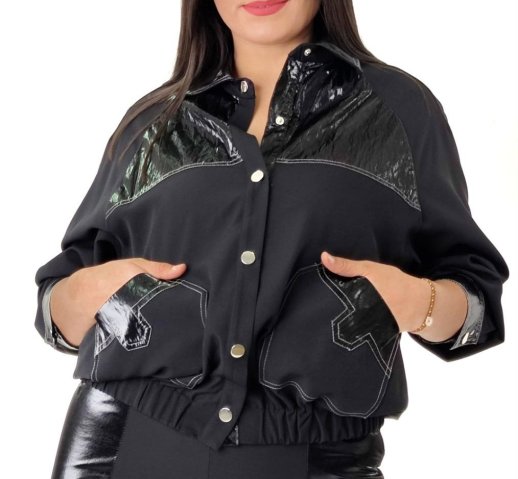 FABRIC AND FAUX LEATHER JACKET