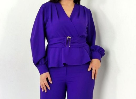 PEPLUM BELTED  TOP AND MATCHING FLARED PANTS