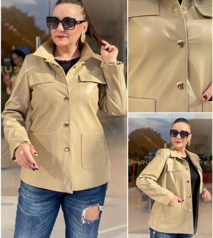 FAUX LEATHER BUTTON FRONT JACKET