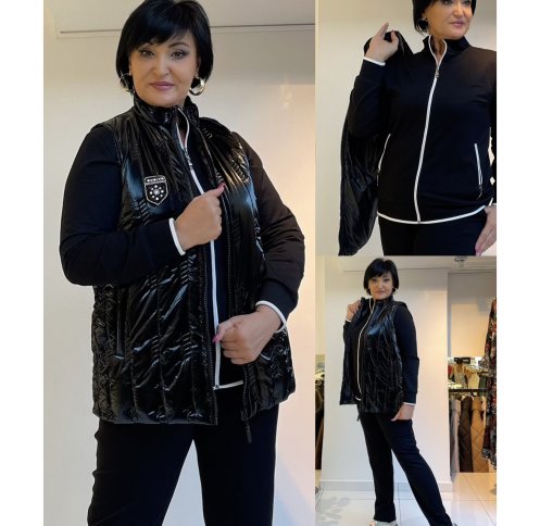 GLOSSY PUFFER VEST OVER 2 PC JACKET AND PANTS