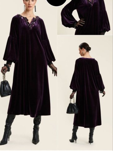 CRUSHED VELVET DRESS WITH DIAMANTE DETAILS