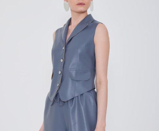 FAUX LEATHER LAPEL VEST