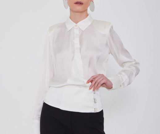 SATINY BLOUSE WITH BUTTON WAISTBAND