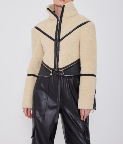 FAUX LEATHER AND SHEER JACKET WITH REMOVALE HEM