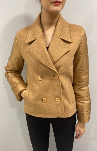 DOUBLE BREASTED JACKET WITH QUILTED SLEEVE DETAIL
