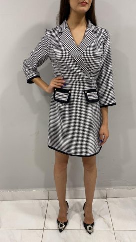 CHECKED WRAP DRESS WITH FRONT POCKET DETAIL