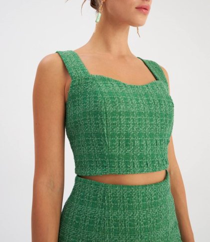 BOUCLE FABRIC BUSTIER CROP TOP